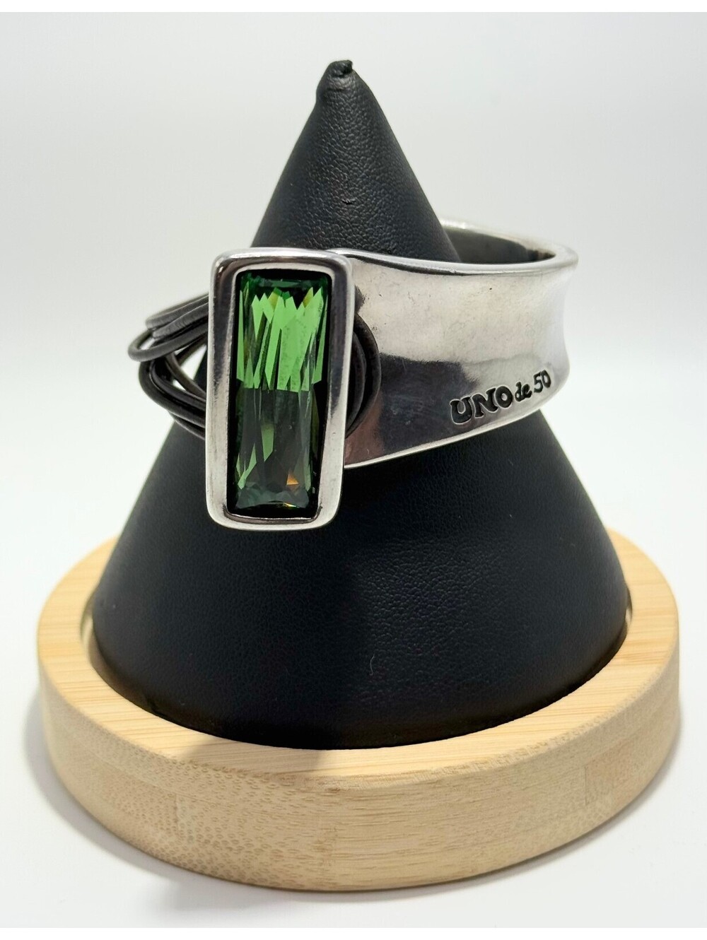 Uno de 50 Silver-Tone Wrap Cuff Bracelet with Green Faceted Crystal